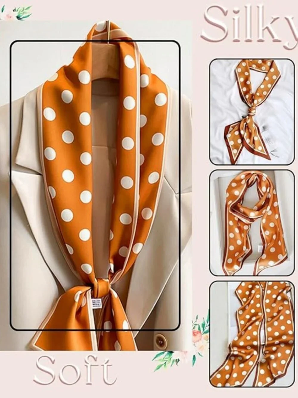 Women's Ginger White Circle Stripes Elegant Oblique Angle Scarves Bag Scarfs